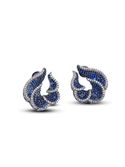 Rhodium Plated Blue American Diamond Stud Earrings