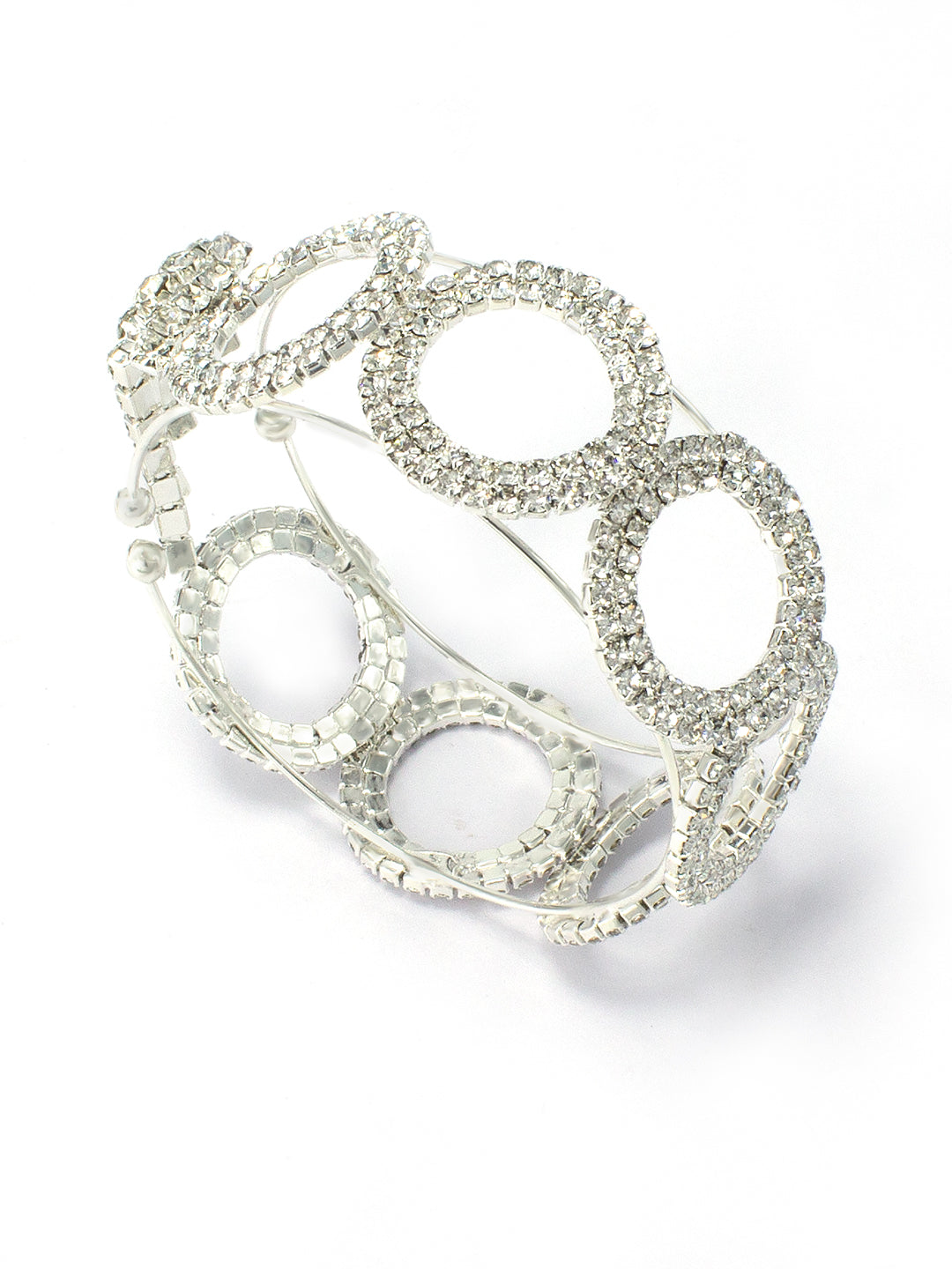 Silver Plated Rhinestones Studded Cuff Bracelet