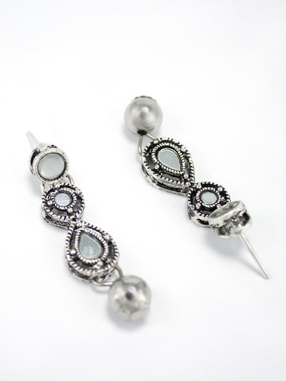 Silver Oxidised Artificial Stones and Beads Jewellery Set