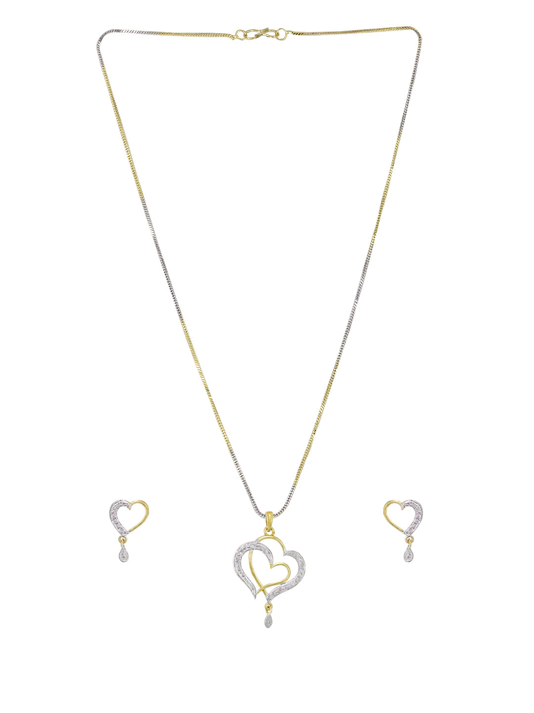 Gold Plated Heart American Diamond Trendy Pendant Set