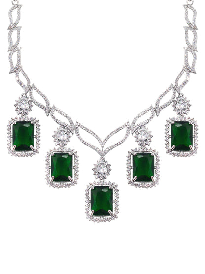 Rhodium Plated Green American Diamond Semi-Bridal Jewellery Set