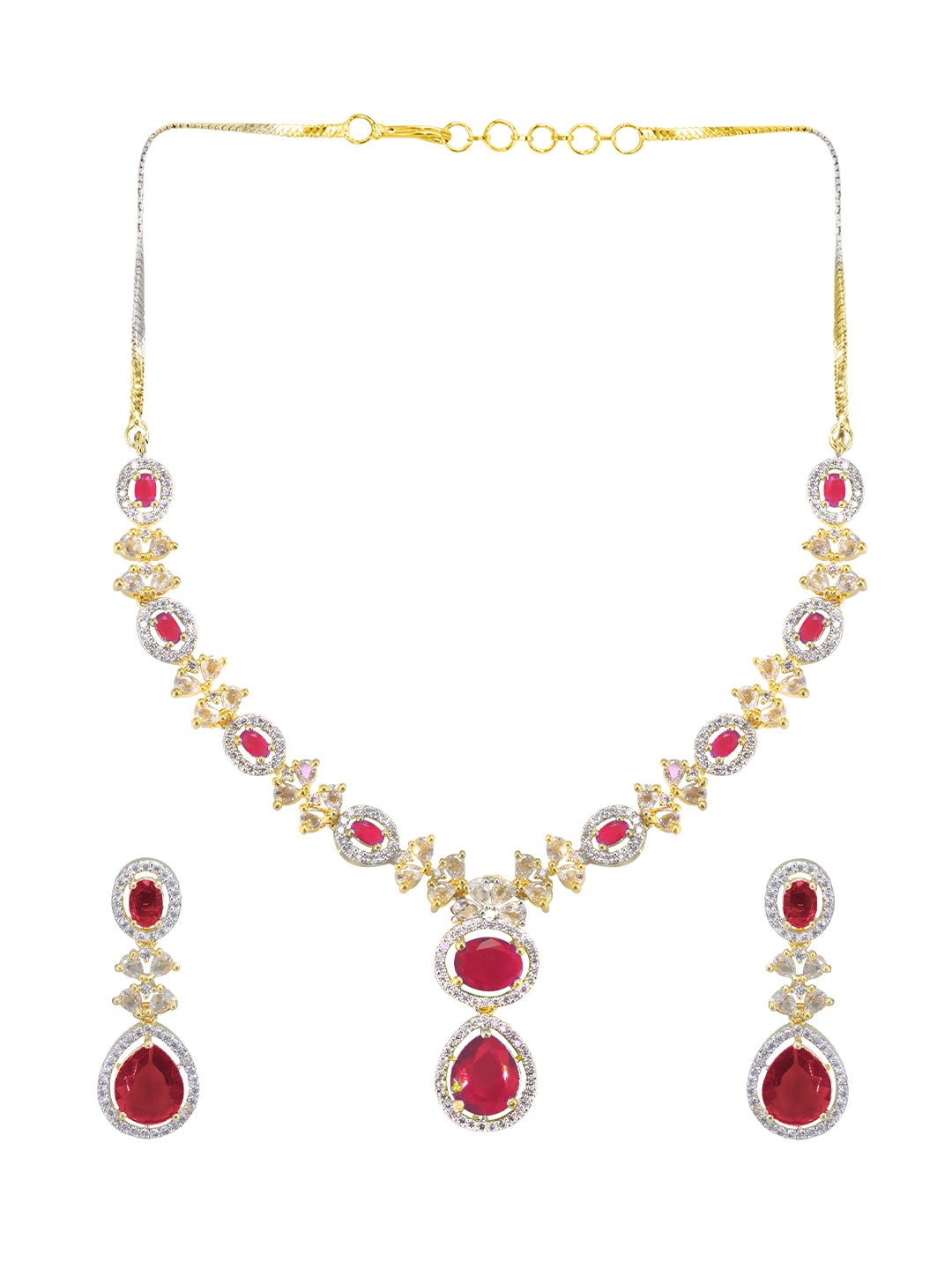 Gold Plated Red American Diamond Jewellery Set