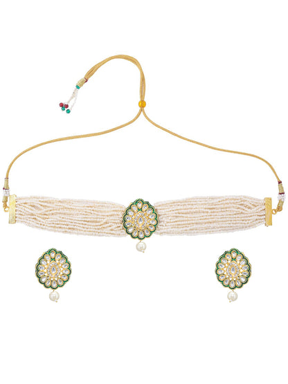 Gold Plated Kundan & Beaded Multi Strand Choker Jewellery Set