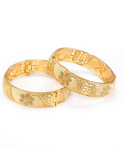 Gold Plated Chunky Floral Meenakari Bangle Pair