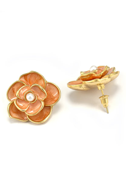 Gold-Plated Pearl Floral Studs Earrings