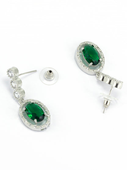 Rhodium Plated Green AD Trendy Necklace & Earrings Set