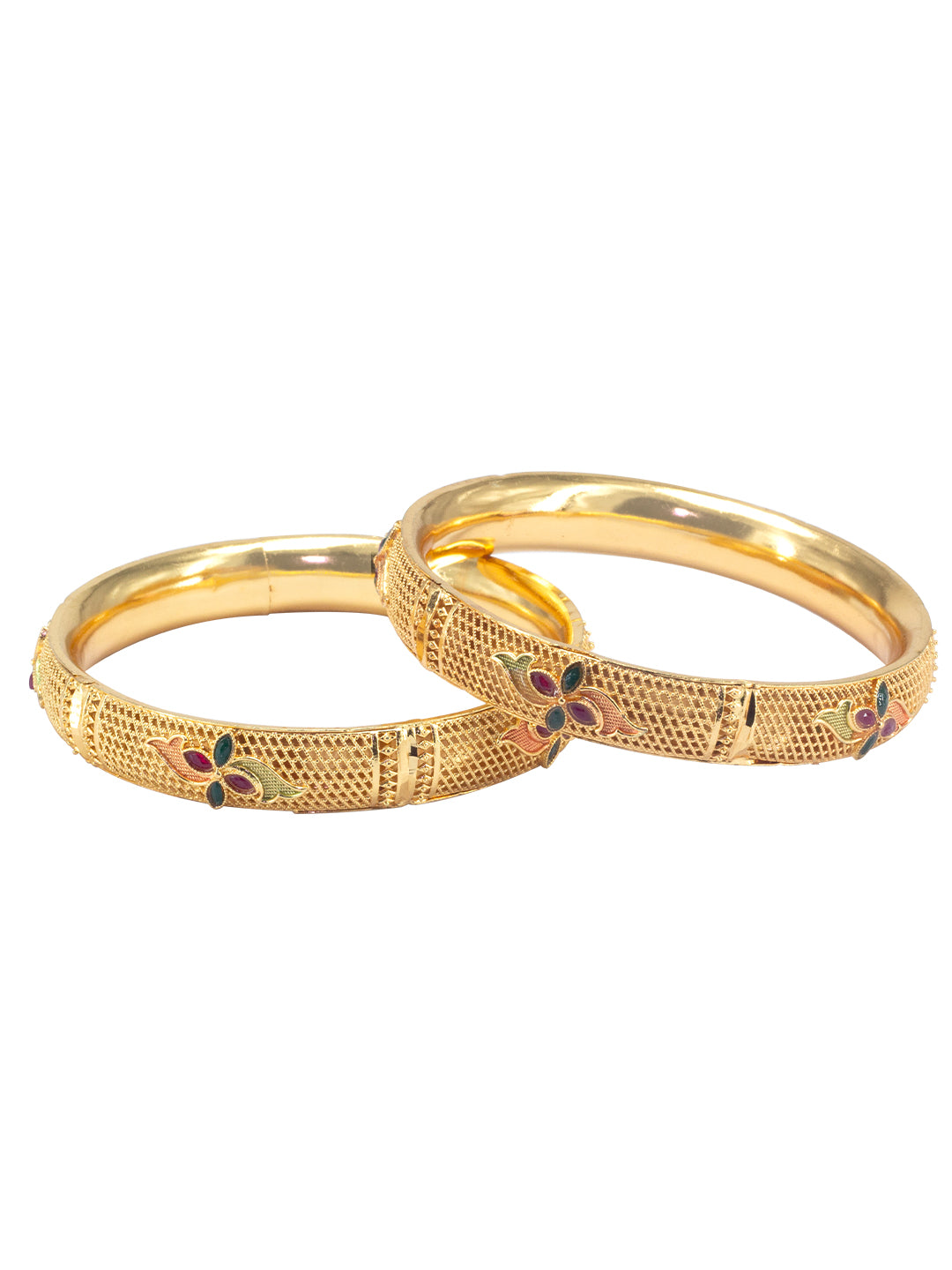 Gold Plated Kada Style Floral Meenakari Bangle Pair