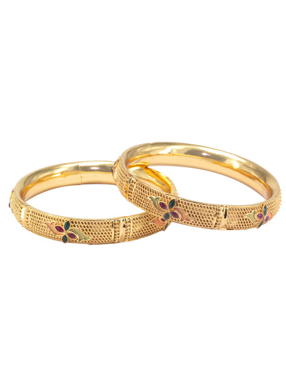 Gold Plated Kada Style Floral Meenakari Bangle Pair