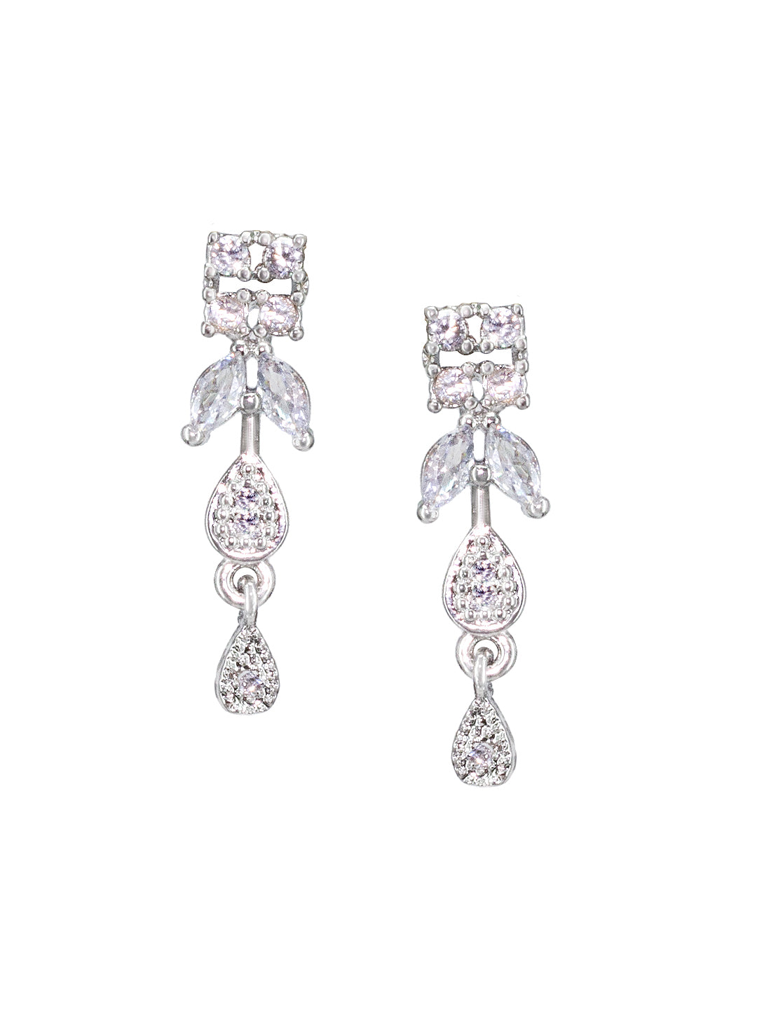 Rhodium Plated Teardrop American Diamond Studded Jewellery Set