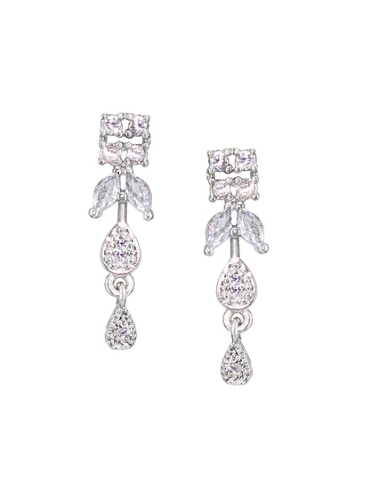 Rhodium Plated Teardrop American Diamond Studded Jewellery Set