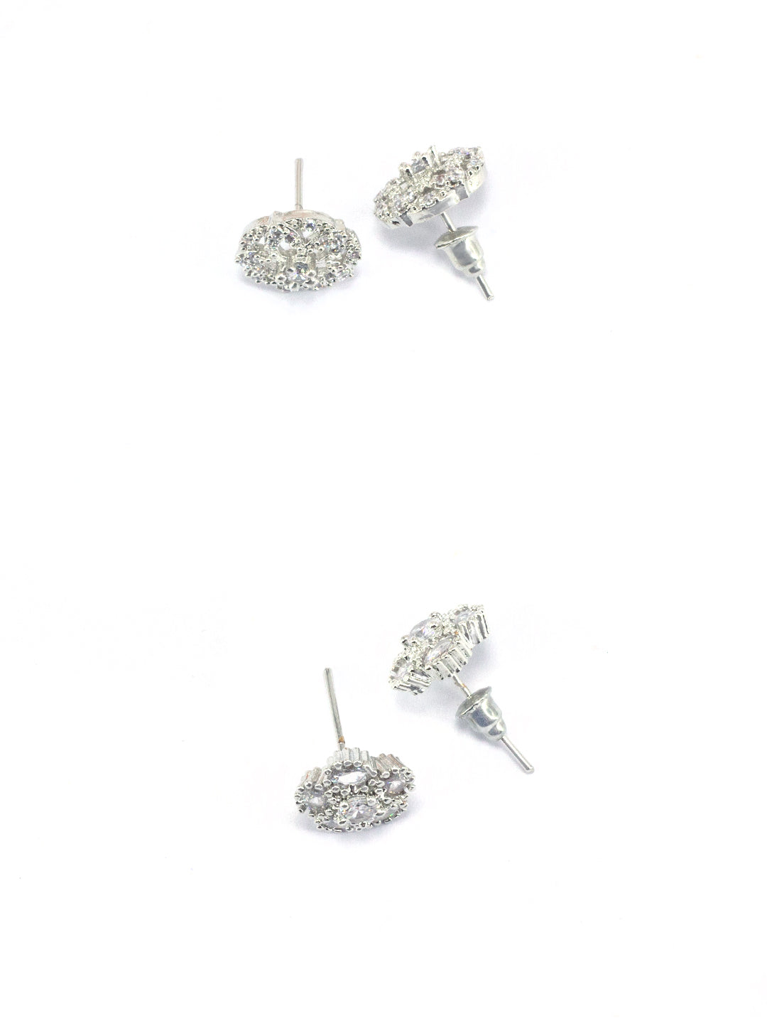 Set Of Two Rhodium Plated Floral American Diamond Earrings