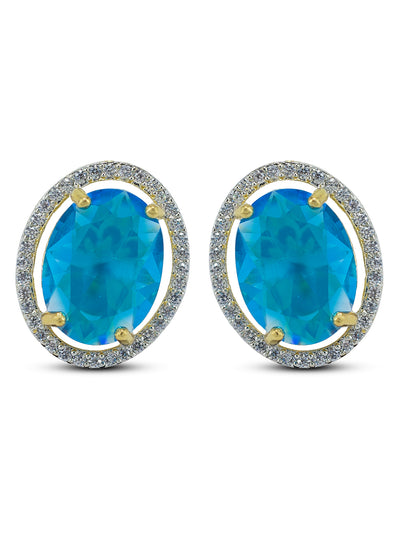 Gold Plated Aqua Blue American Diamond Stud Earrings