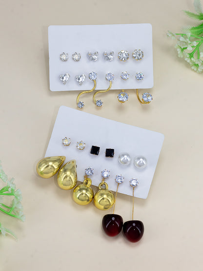 Pack of 12 Gold Plated Drop, Dangle & Studs Earrings