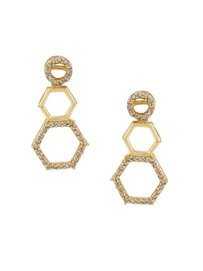 Gold Plated Geometric Shaped American Diamond Studded Jewellery Set