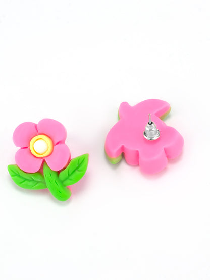 Pink Metal Floral Studs Earrings