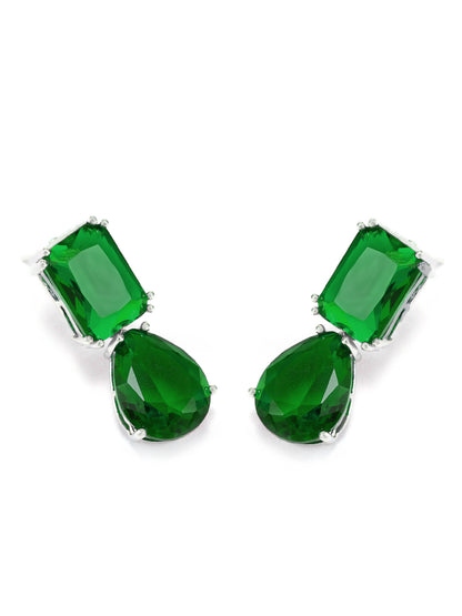 Rhodium Plated Green American Diamond Drop Earrings