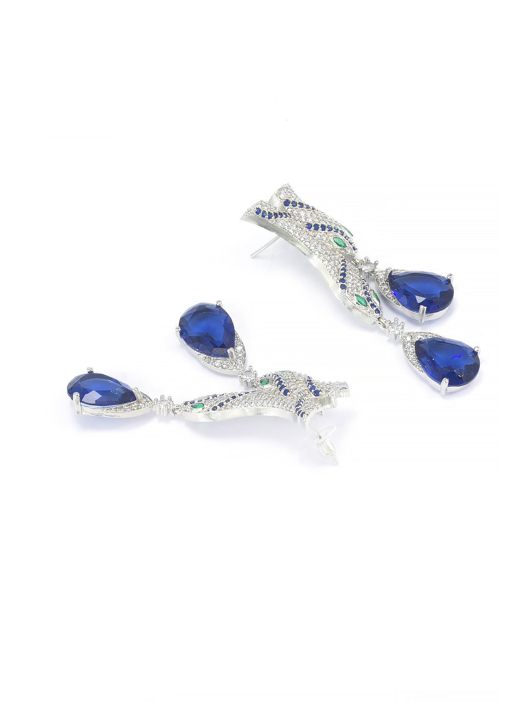 Rhodium Plated Blue Serpent American Diamond Jewellery Set