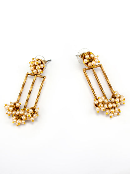 Gold-Plated Beaded Contemporary Drop Earrings