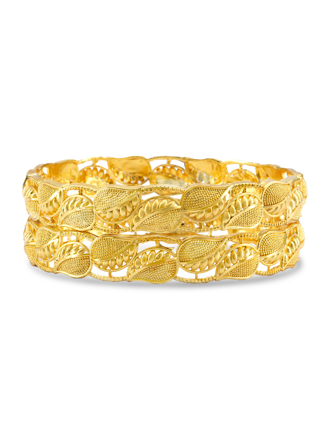 Set of 2 Gold Plated Leaf Shaped Bangles