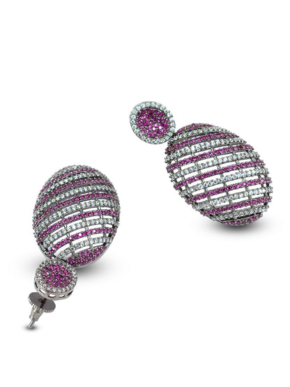 Rhodium Plated Pink American Diamond Drop Earrings