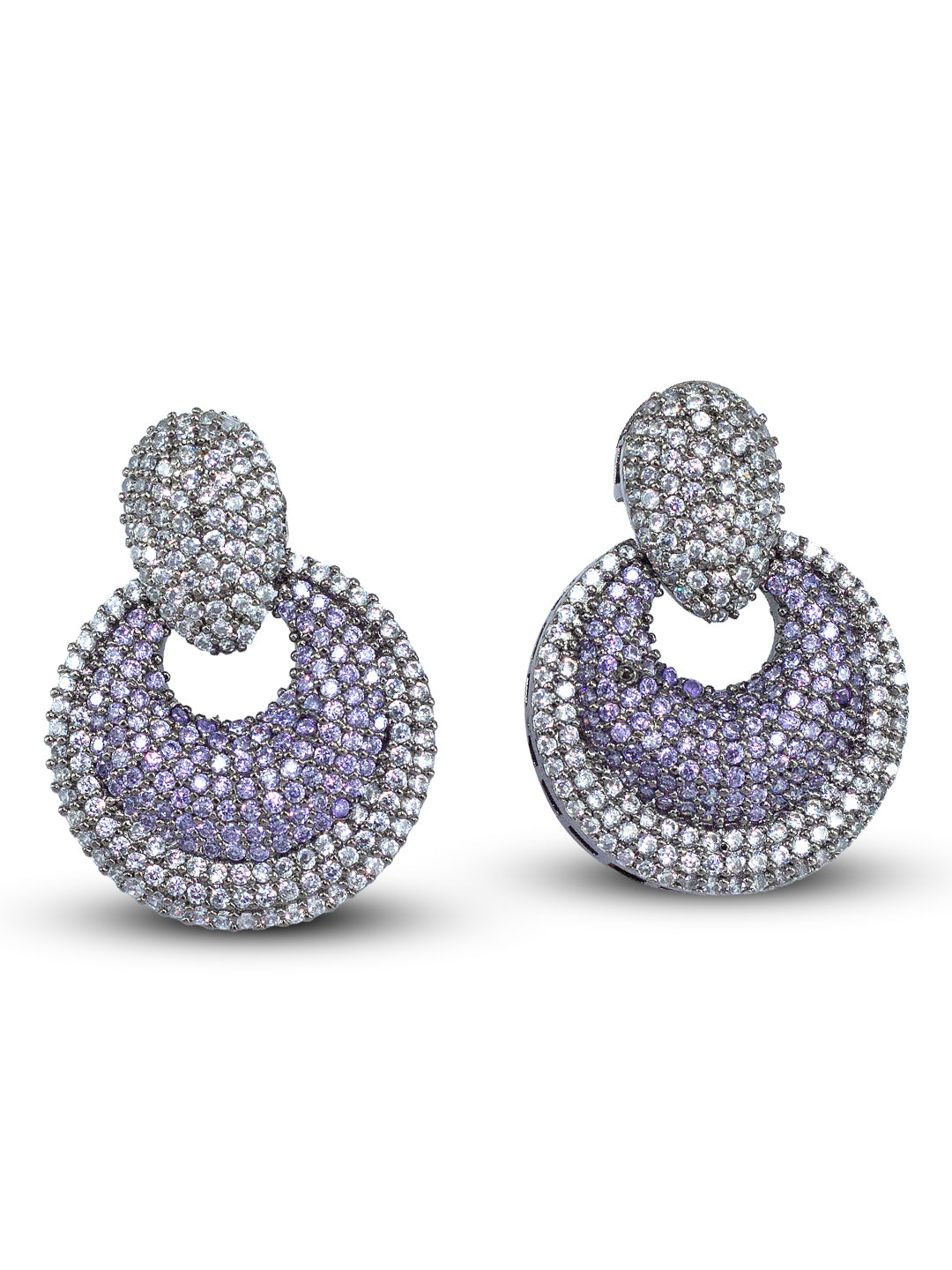 Rhodium Plated Purple American Diamond Drop Earrings