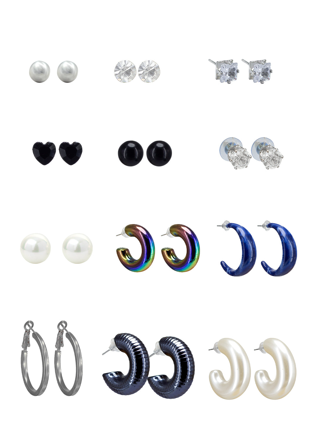 Pack of 12 Multi Color Drop, Hoop & Studs Earrings