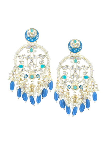 Gold Plated Artificial Stones & Beads Studded Drop Earrings