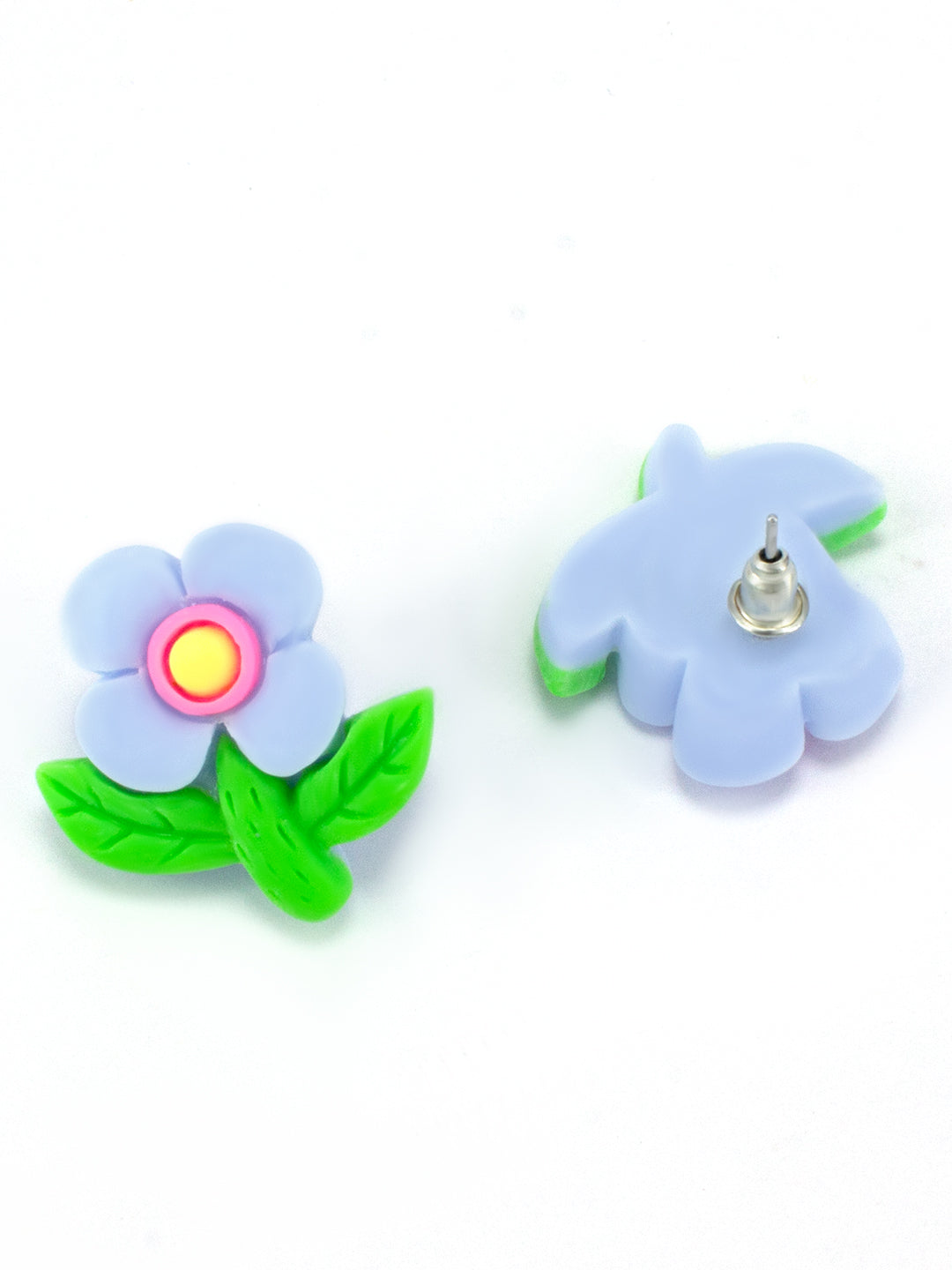 Blue Metal Floral Studs Earrings