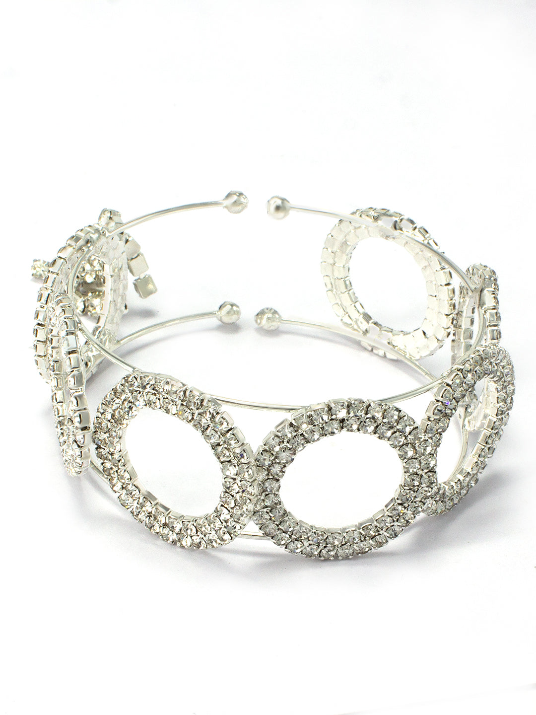 Silver Plated Rhinestones Studded Cuff Bracelet