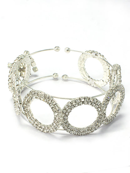 Silver Plated Rhinestones Studded Cuff Bracelet