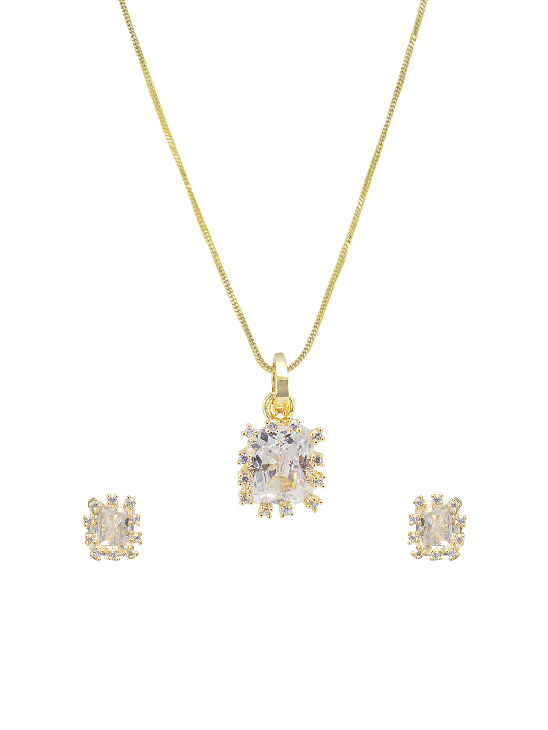 Gold Plated Square American Diamond Pendant Set