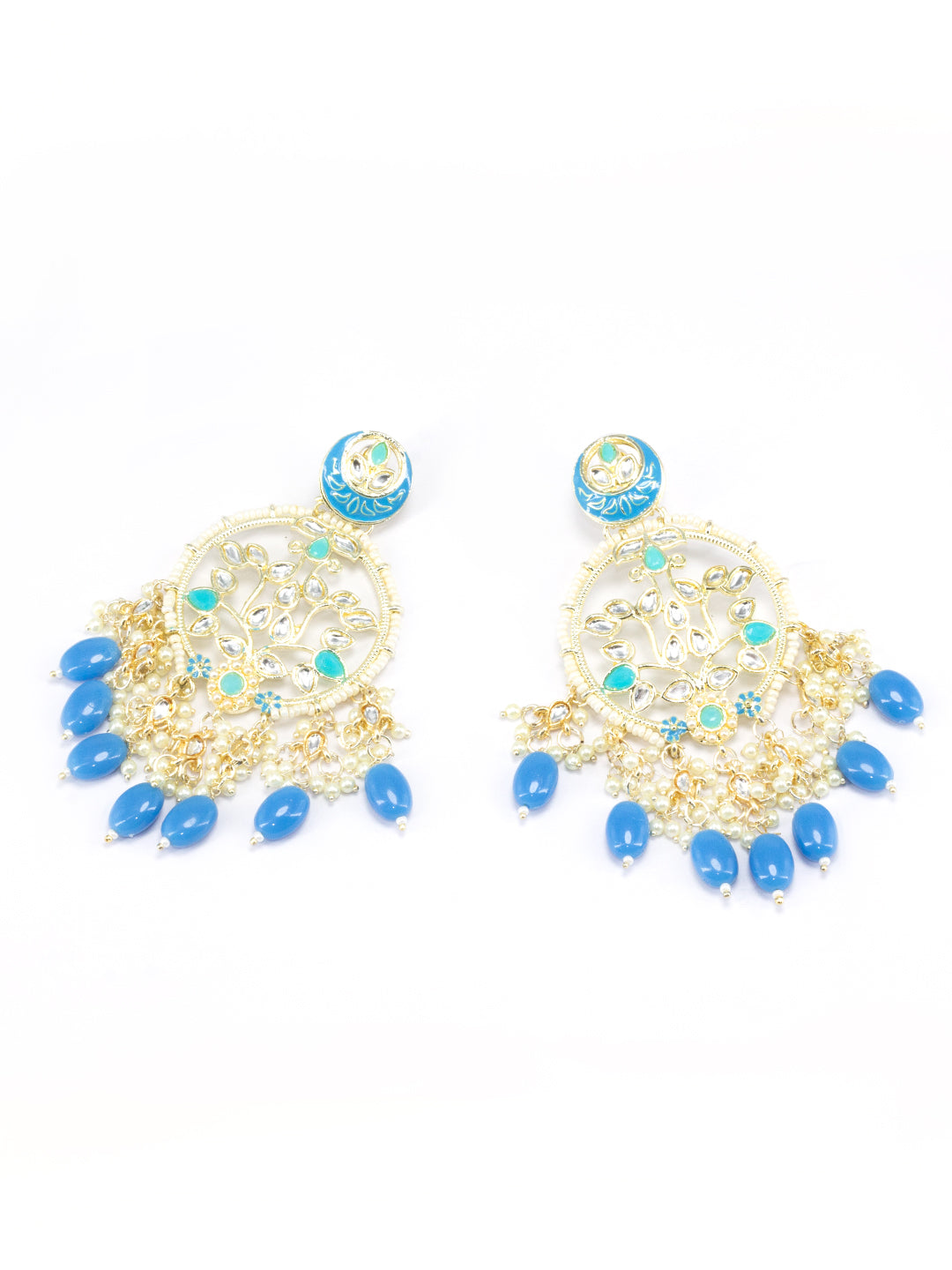 Gold Plated Artificial Stones & Beads Studded Drop Earrings