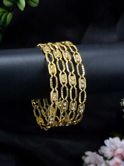 Set Of 4 Gold-Plated Rhinestone Studded Bangles