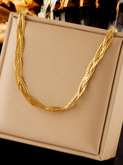 Anti Tarnish Twisted Chain Necklace | Trendy Gold Plated Stainless Steel Twisted Snake Chain Multi Layered Necklace