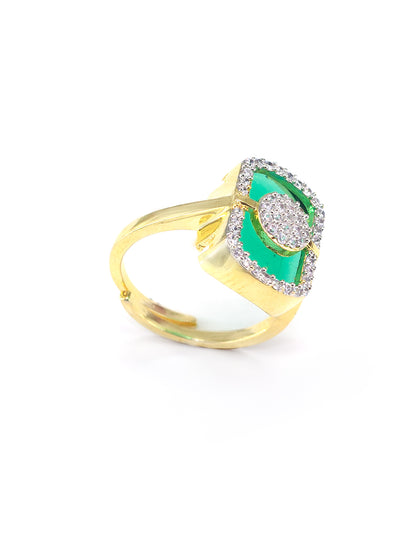 Gold Plated Green American Diamond Adjustable Finger Ring