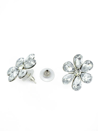 Silver-Plated Floral Crystal Studded Jewellery Set