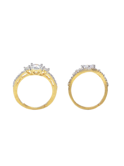 Set Of Two Gold Plated American Diamond Trendy Adjustable Finger Rings