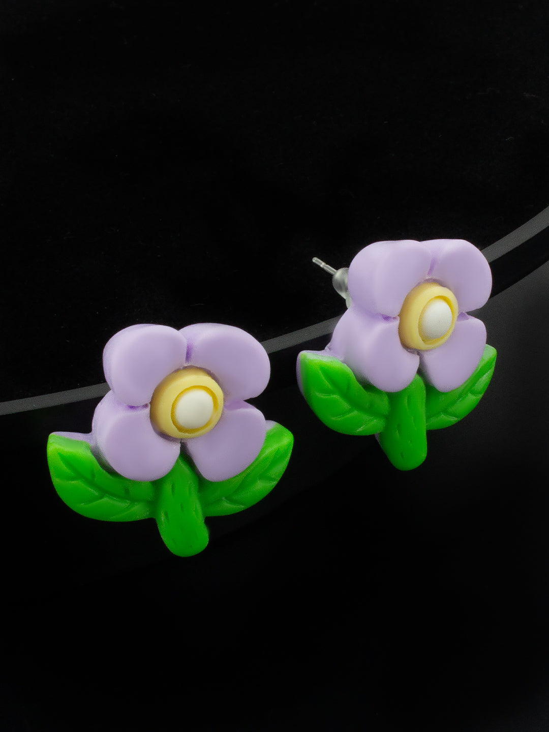 Purple Metal Floral Studs Earrings