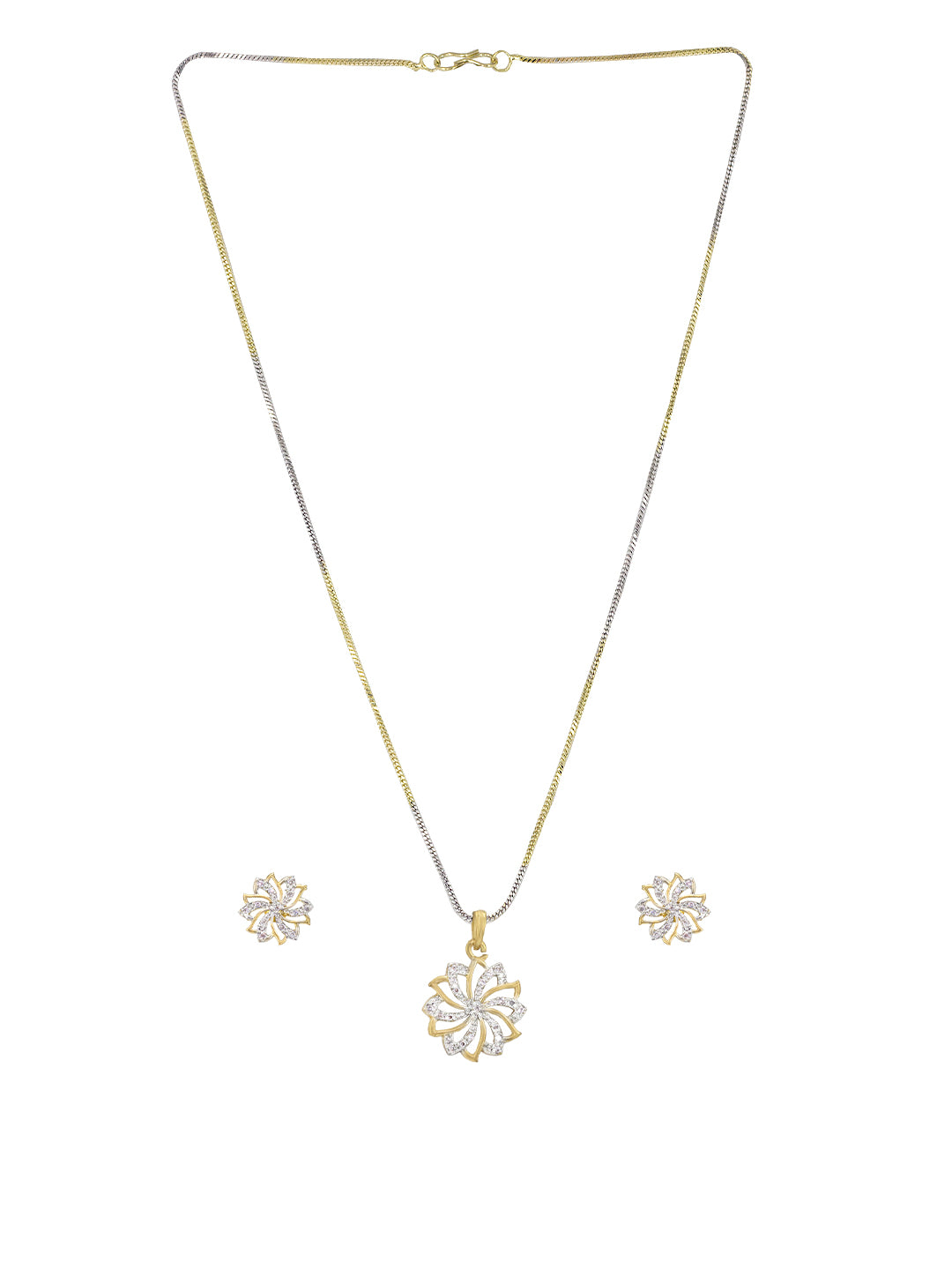 Gold Plated Floral American Diamond Pendant Set