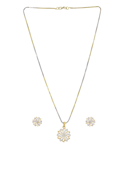 Gold Plated Floral American Diamond Pendant Set