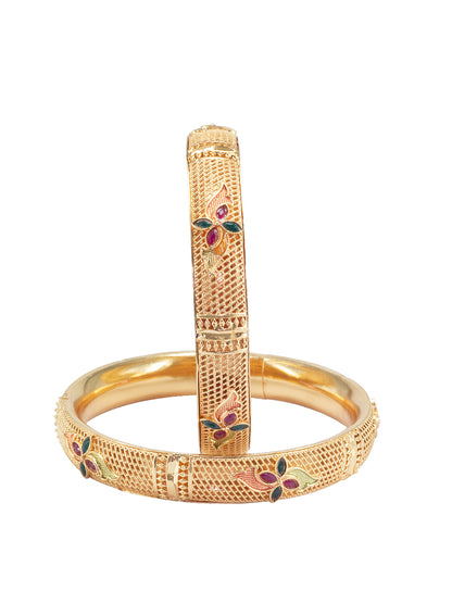 Gold Plated Kada Style Floral Meenakari Bangle Pair