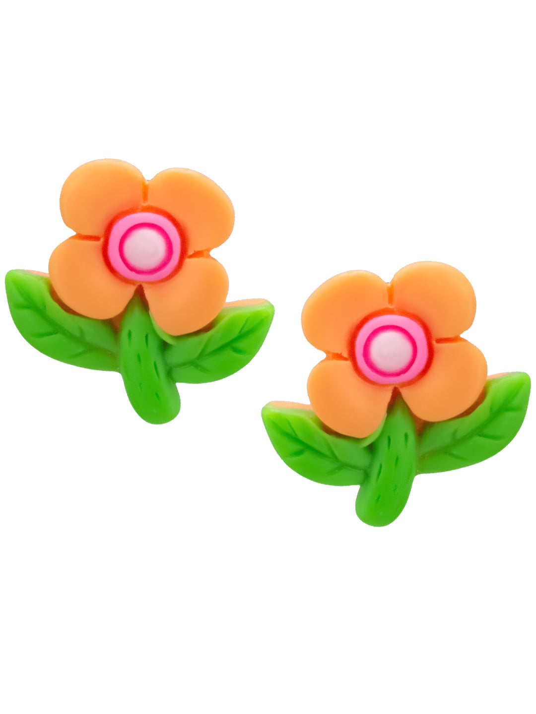 Orange Metal Floral Studs Earrings