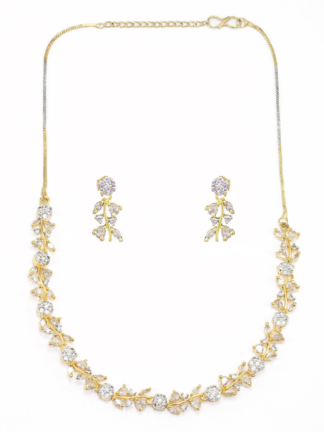 Gold Plated Floral American Diamond Studded Jewellery Set