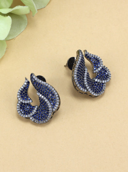 Rhodium Plated Blue American Diamond Stud Earrings