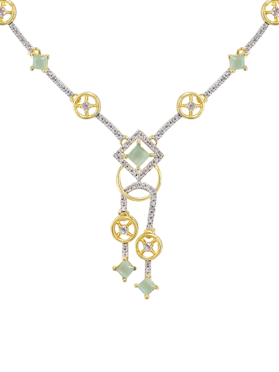 Gold Plated Lariat Mint Green American Diamond Jewellery Set