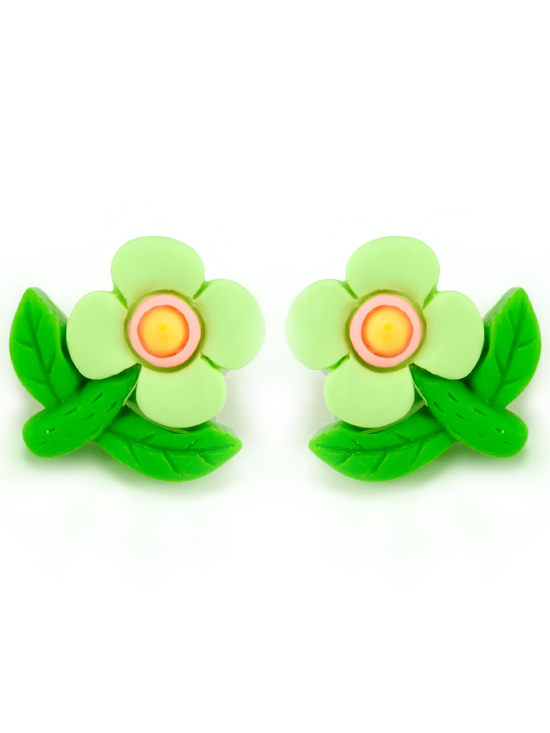 Green Metal Floral Studs Earrings