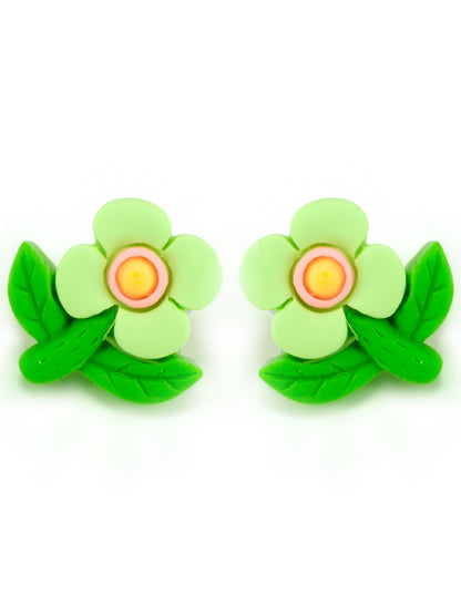 Green Metal Floral Studs Earrings