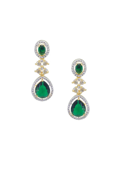 Gold Plated Green American Diamond Jewellery Set