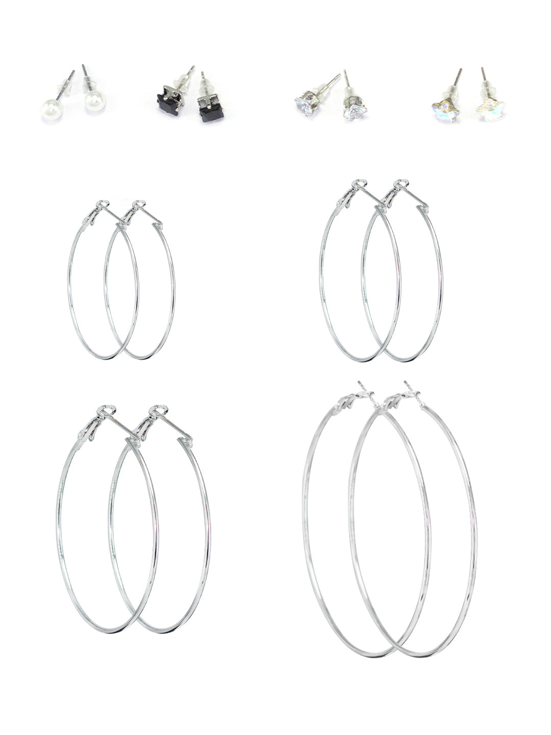 Pack of 8 Silver Plated Hoops & Studs Earrings