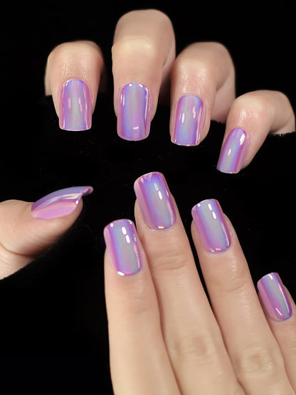 Set of 24 Violet and White Metallic Duochrome stick on nails